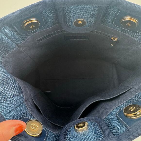 Chanel Mini Deauville Denim Blue Raffia Tote Bag Series 29 2019 CGHW Authentic - Picture 11 of 16